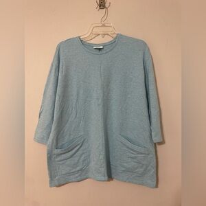 Pure Jill Women Seamed Tunic Shirt Pima Cotton Pockets Light Blue Sz Large